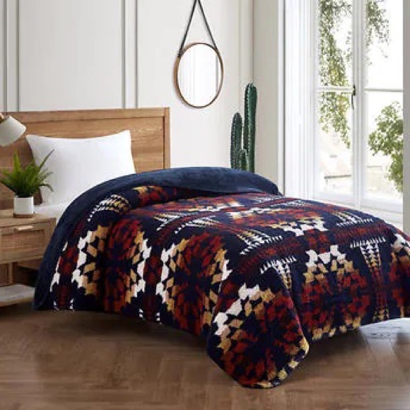 Pendleton Sherpa Fleece Blanket Twin Legend Lake Dark Blue - Picture 2 of 5